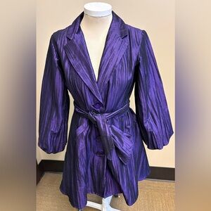 Vintage purple taffeta button down tie waist theatre coat size Large